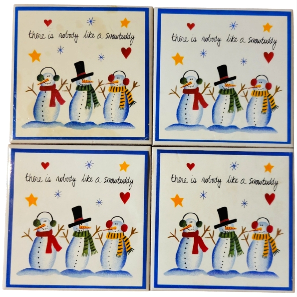4 Coasters Thirsty Stone THERE IS NOBODY LIKE A SNOWBUDDY Snowman Hearts Stars